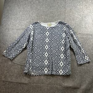 Jess & Jane Top Womens XL Geometric Print Cotton Made In The USA 3/4 Sleeve